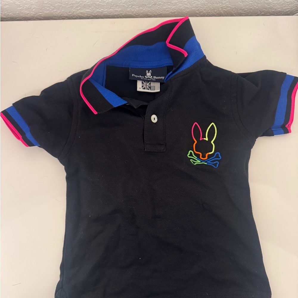 Psycho Bunny Kids Polo - Black with Neon Pink and Blue